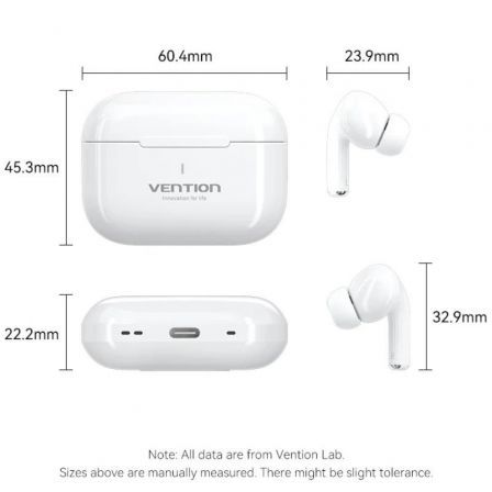 Vention Auriculares Bluetooth Echo Lite E11 con Estuche de Carga, Autonomía 6h, Blancos